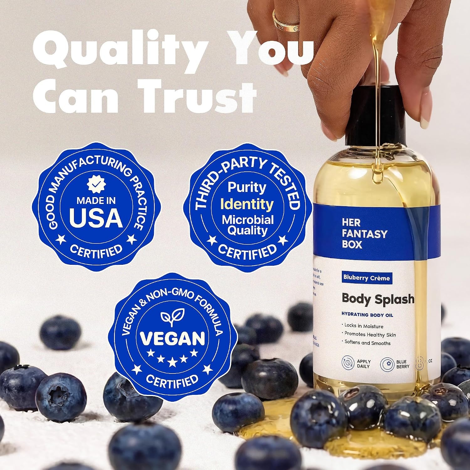 image:imageHer Fantasy Box Body Vitamins Bundle VitaminRich Body Wash Sensitive Probiotic Cleanser Blueberry Crme Body Oil amp Chlorophyll Capsules for Soft Refreshed Skin