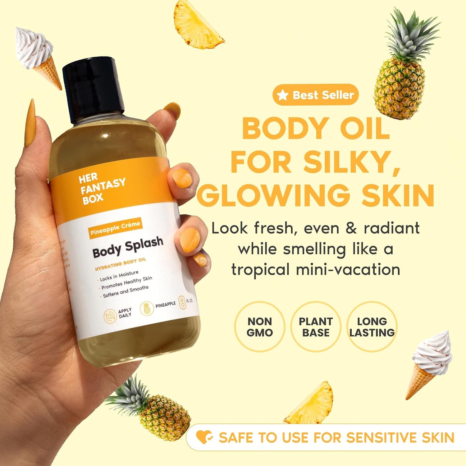 image:imageHer Fantasy Box Bright amp Even Skin Kit Turmeric Vitamin C Body Wash Sensitive Probiotic Wash Renew Her Oil amp Pineapple Crme Body Oil for Soft Glowing Skin