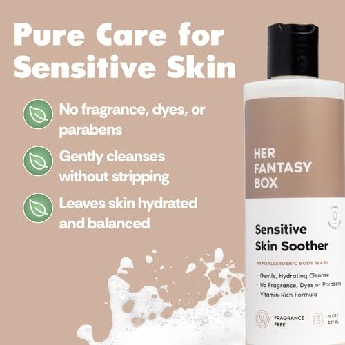 image:imageHer Fantasy Box Sensitive Skin System FragranceFree Body Wash Sensitive Probiotic Wash Unscented Body Oil amp Aloe Wipes for Soft Calm Skin