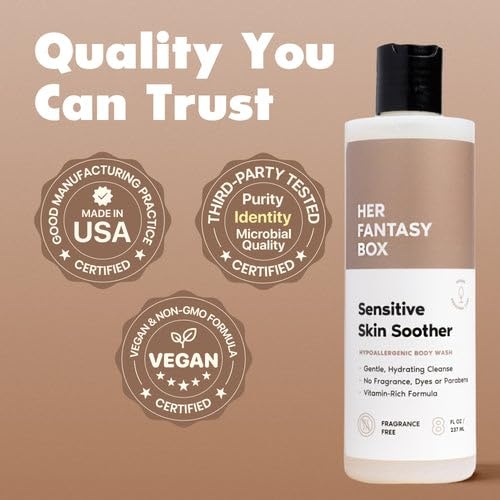 image:imageHer Fantasy Box Sensitive Skin System FragranceFree Body Wash Sensitive Probiotic Wash Unscented Body Oil amp Aloe Wipes for Soft Calm Skin