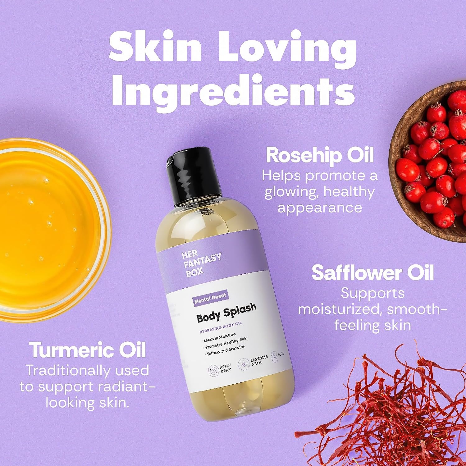 image:imageHer Fantasy Box Smooth Skin Set Charcoal Exfoliating Body Wash Sensitive Probiotic Wash Lavender Body Oil amp Renew Her Oil for Soft Silky Skin