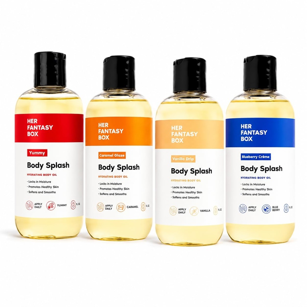 image:imageHer Fantasy Box Sweet Skin Body Oil Bundle Caramel Vanilla Cherry amp Blueberry Hydrating Body Oils for Soft Glowing Skin