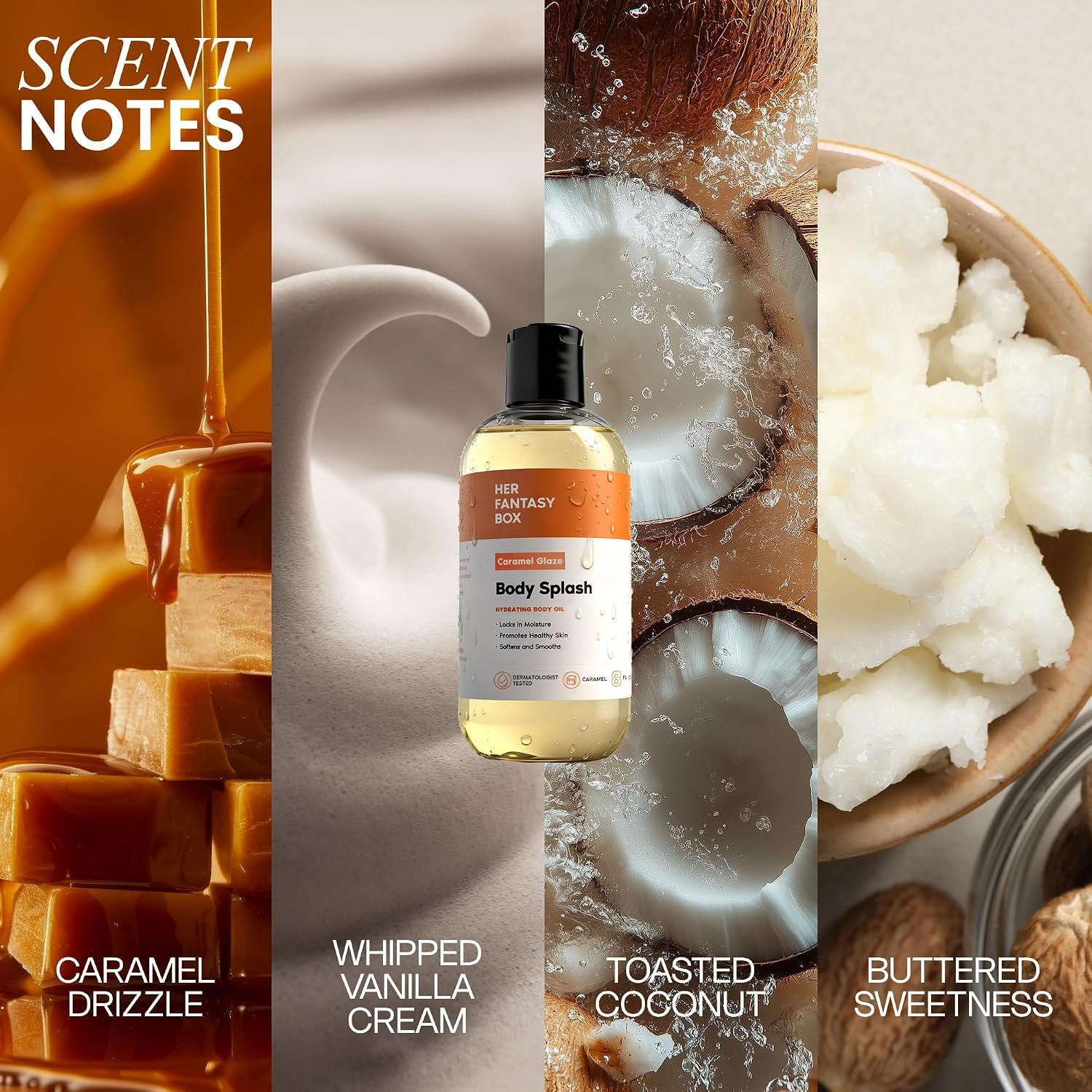 image:imageHer Fantasy Box Body Splash Hydrating Body Oil Pineapple Creme Moisturizing NonGreasy Formula for Soft Smooth Skin AllNatural Lightweight amp NourishingCaramel