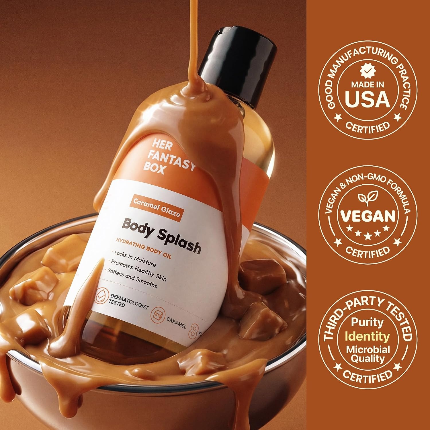 image:imageHer Fantasy Box Body Splash Hydrating Body Oil Pineapple Creme Moisturizing NonGreasy Formula for Soft Smooth Skin AllNatural Lightweight amp NourishingCaramel