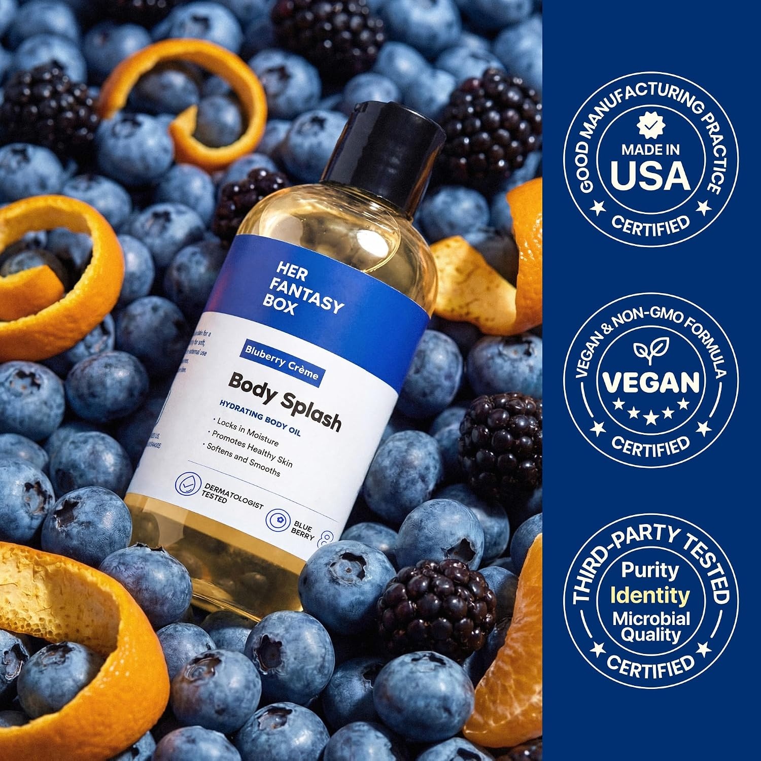 image:imageHer Fantasy Box Body Splash Hydrating Body Oil Pineapple Creme Moisturizing NonGreasy Formula for Soft Smooth Skin AllNatural Lightweight amp NourishingBlueberry